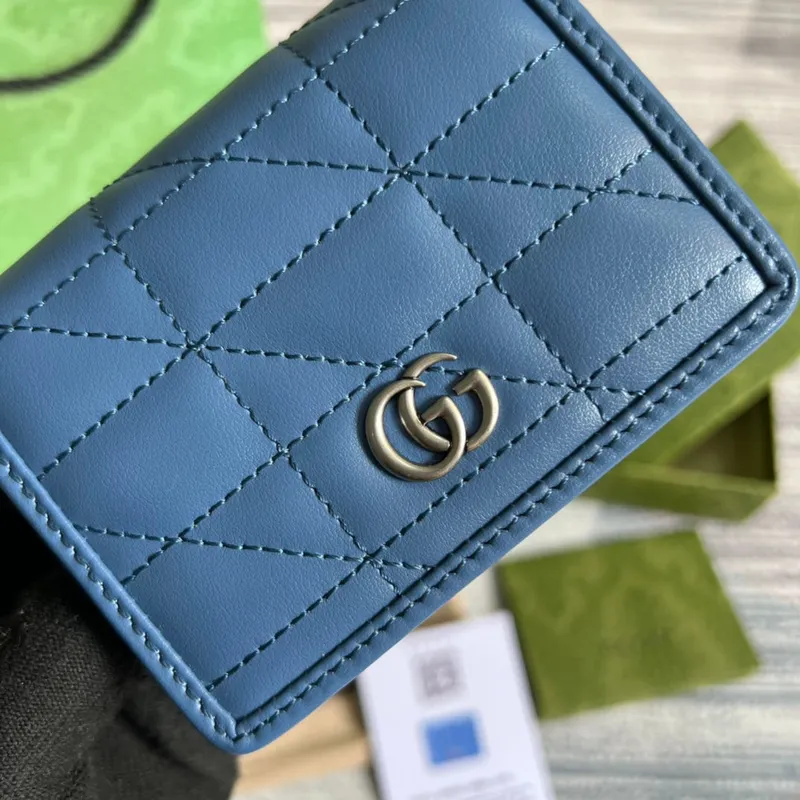 Gucci 466492 GG Marmont card case wallet in Blue