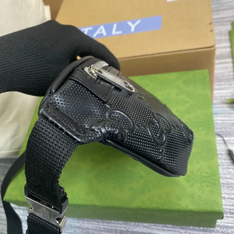 Gucci 658582 GG embossed belt bag Black GG embossed leather