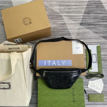 Gucci 658582 GG embossed belt bag Black GG embossed leather