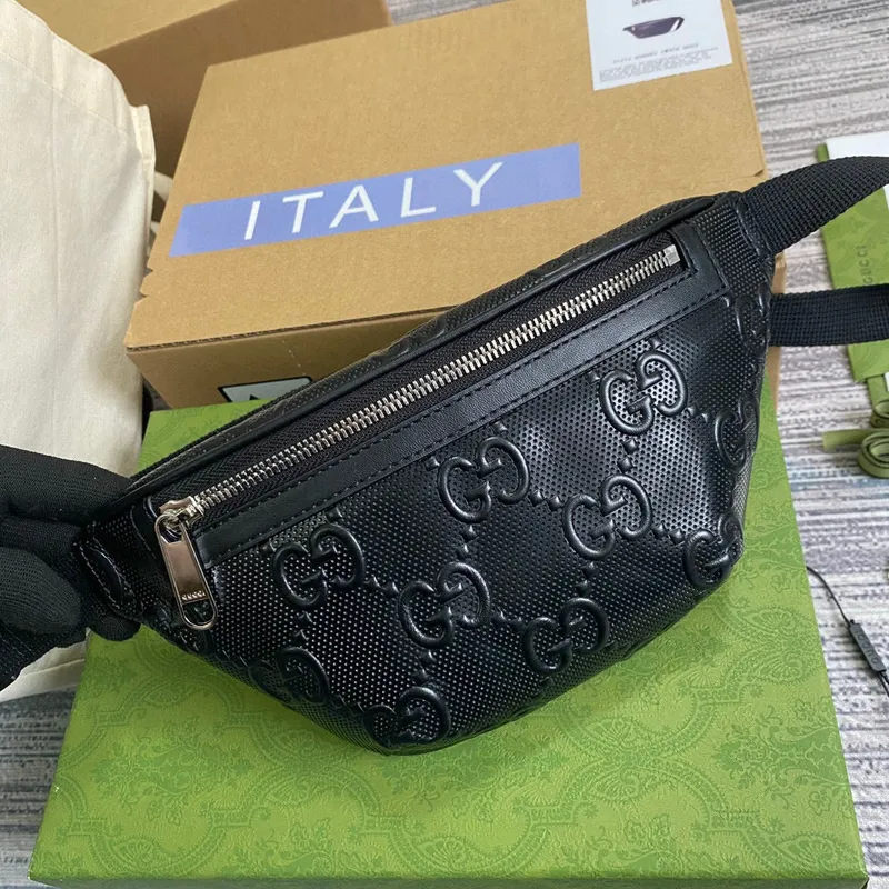 Gucci 658582 GG embossed belt bag Black GG embossed leather
