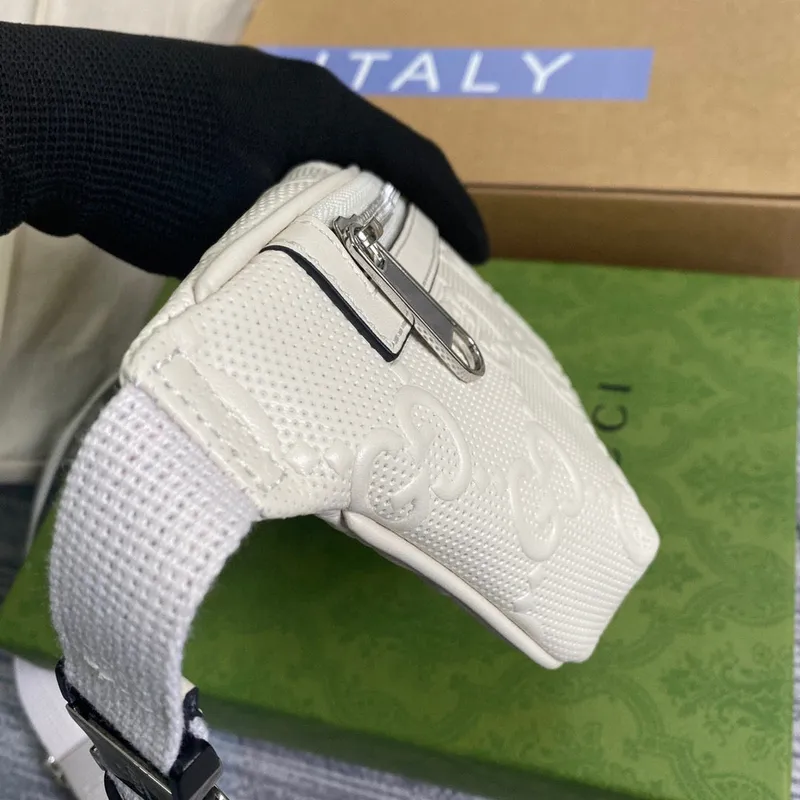 Gucci 658582 GG embossed belt bag White GG embossed leather