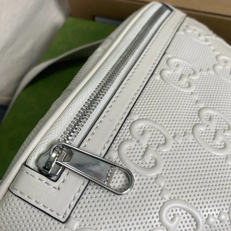 Gucci 658582 GG embossed belt bag White GG embossed leather