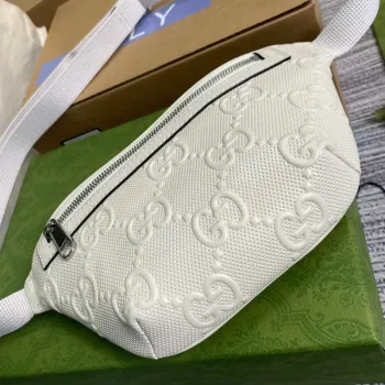 Gucci 658582 GG embossed belt bag White GG embossed leather