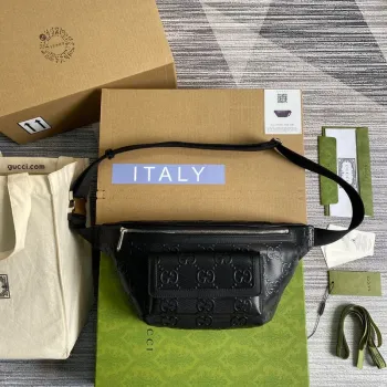 Gucci  645093 GG embossed belt bag Black GG embossed leather