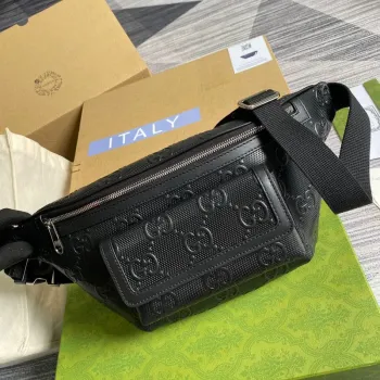 Gucci  645093 GG embossed belt bag Black GG embossed leather