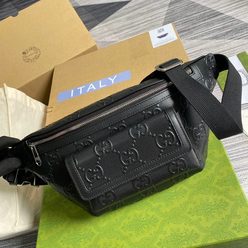 Gucci  645093 GG embossed belt bag Black GG embossed leather