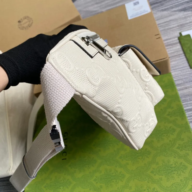 Gucci  645093 GG embossed belt bag White GG embossed leather