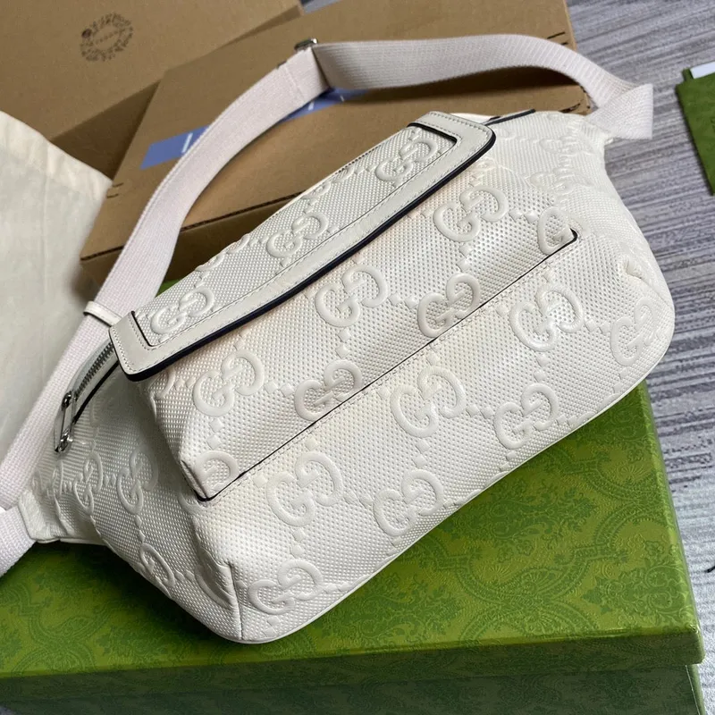 Gucci  645093 GG embossed belt bag White GG embossed leather