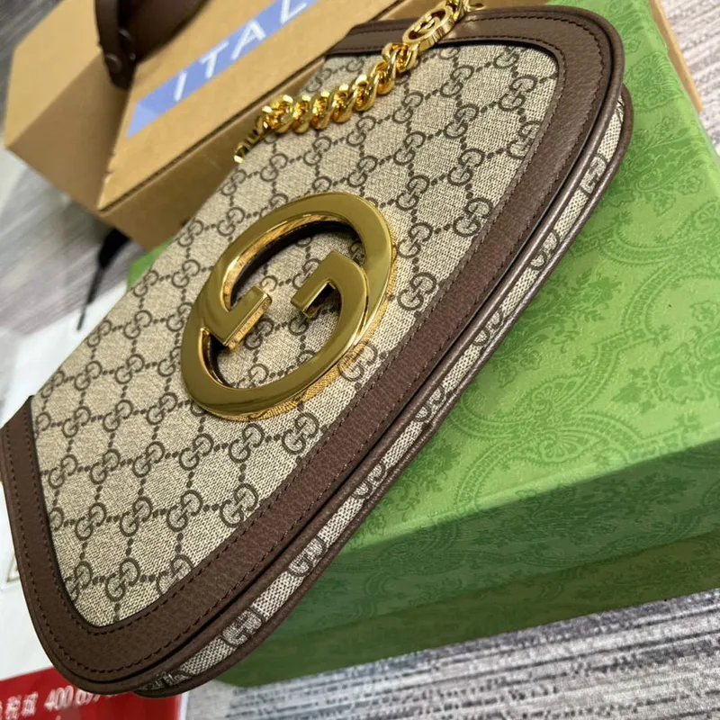 Gucci 699268 Blondie shoulder bag Beige and ebony GG Supreme canvas