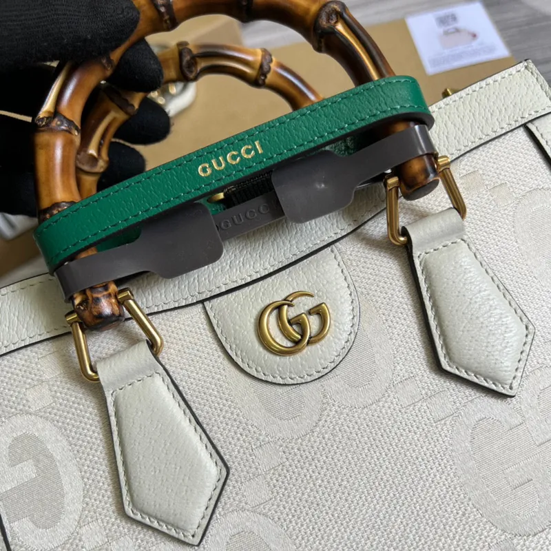 Gucci 702721 Diana Small Tote Bag GG white leather