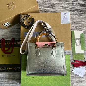Gucci 702721 Diana Small Tote Bag Silver