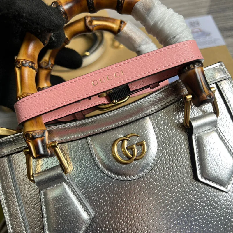 Gucci 702732 Gucci Diana Mini Tote Bag Silver