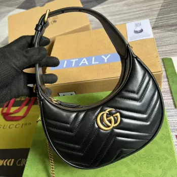 Gucci 699514 GG Marmont half moon shaped mini bag Black