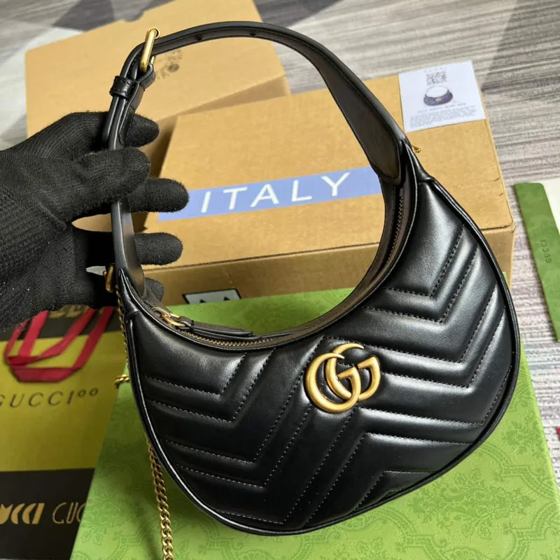 Gucci 699514 GG Marmont half moon shaped mini bag Black
