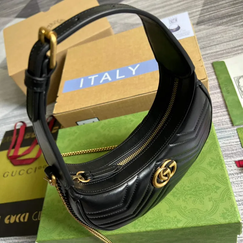 Gucci 699514 GG Marmont half moon shaped mini bag Black