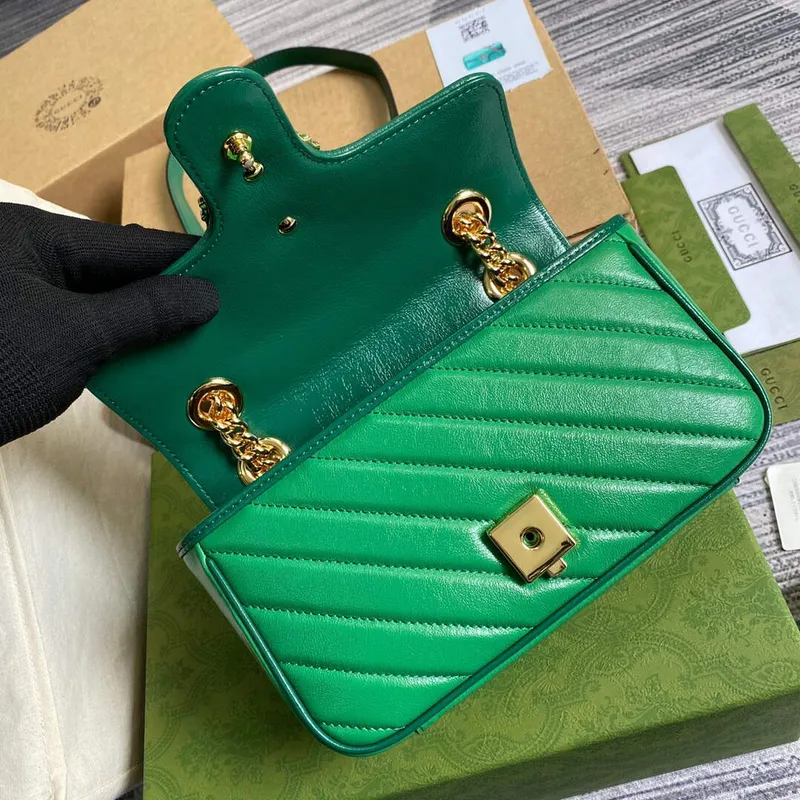 Gucci 446744 GG Marmont Mini Matelassé Shoulder Bag Green
