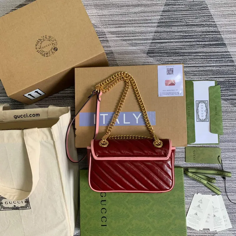 Gucci 446744 GG Marmont Mini Matelassé Shoulder Bag Dark Red