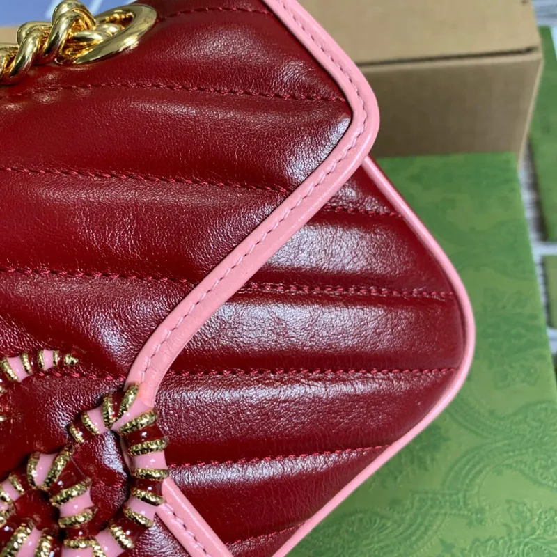 Gucci 446744 GG Marmont Mini Matelassé Shoulder Bag Dark Red