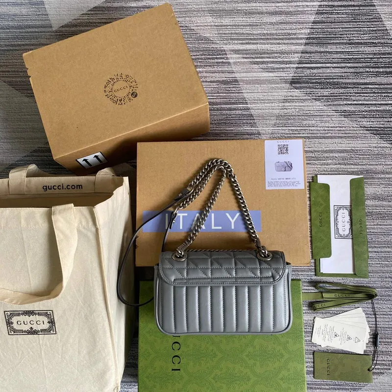 Gucci 446744 GG Marmont Mini Shoulder Bag Grey