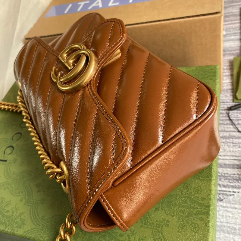 Gucci 446744 GG Marmont Mini Matelassé Shoulder Bag Brown