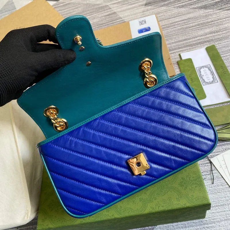 Gucci 443497 GG Marmont Small Shoulder Bag Blue Green