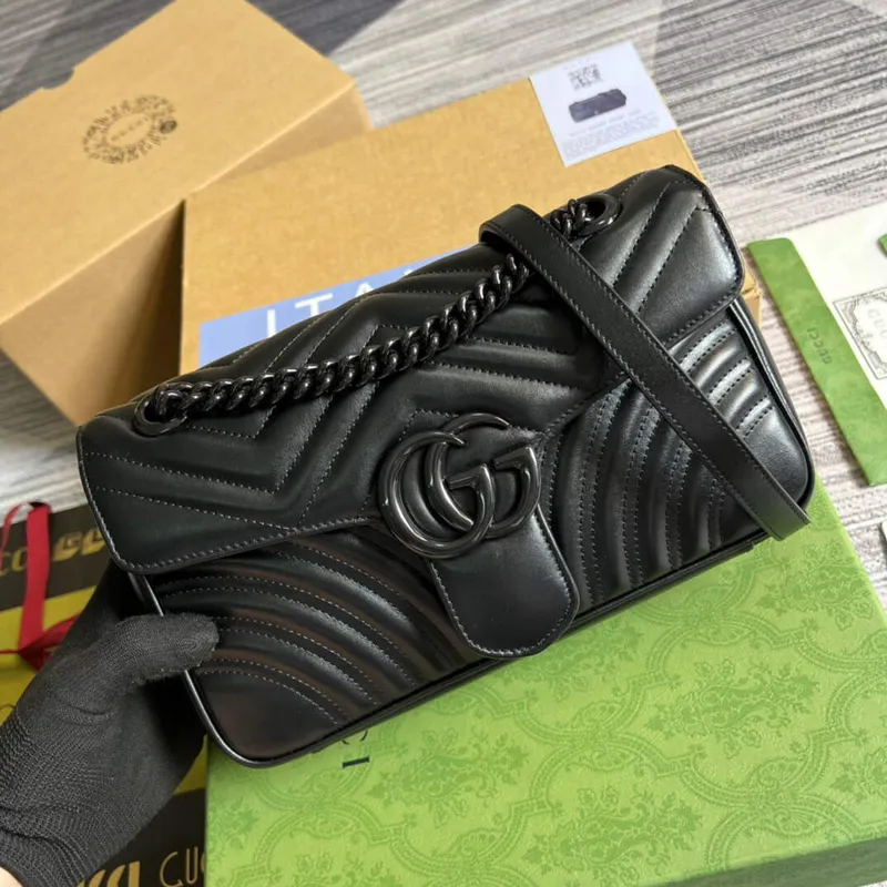 Gucci 443497 GG Marmont Small Shoulder Bag Black