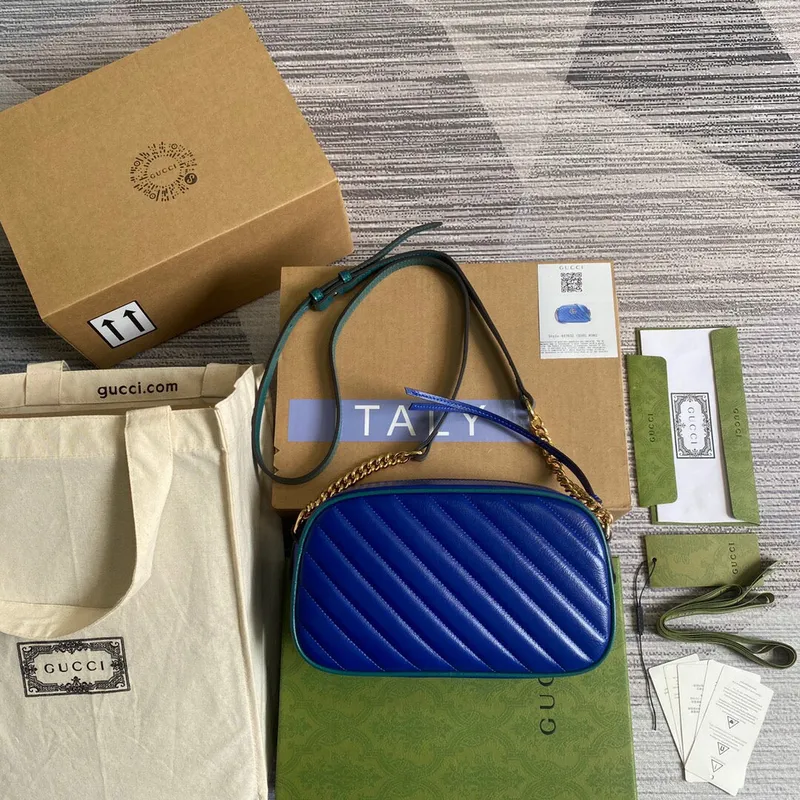 Gucci 447632 GG Marmont Small Shoulder Bag Blue