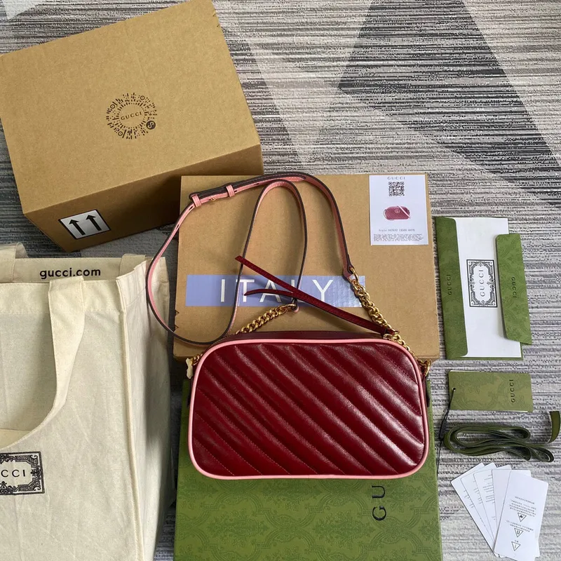 Gucci 447632 GG Marmont Small Shoulder Bag Red pink