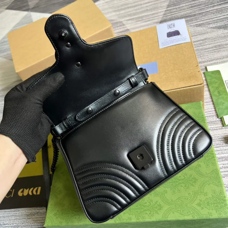 Gucci 702563 GG Marmont Mini Top Handle Bag Black