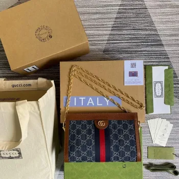 Gucci 503877 Ophidia GG Small Shoulder Bag Navy Blue with Brown