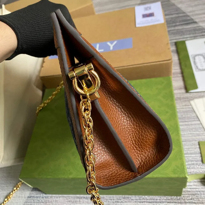 Gucci 503877 Ophidia GG Small Shoulder Bag Navy Blue with Brown