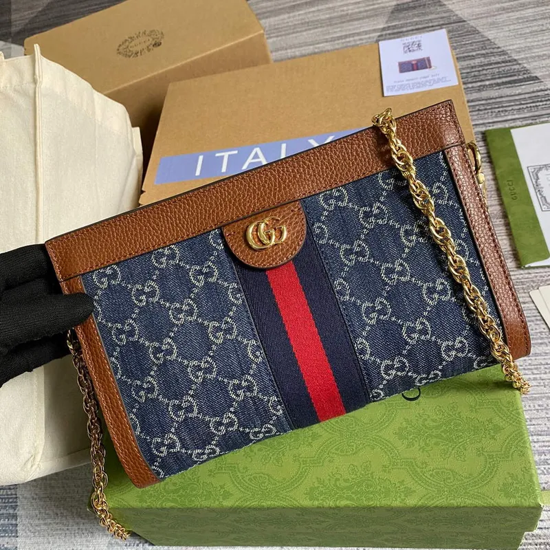 Gucci 503877 Ophidia GG Small Shoulder Bag Navy Blue with Brown