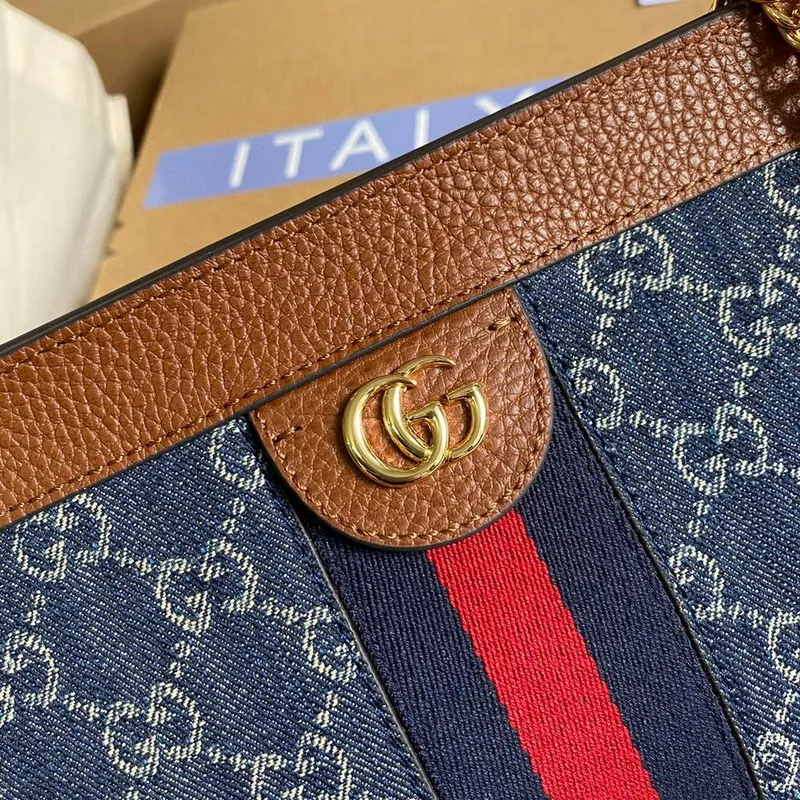 Gucci 503877 Ophidia GG Small Shoulder Bag Navy Blue with Brown
