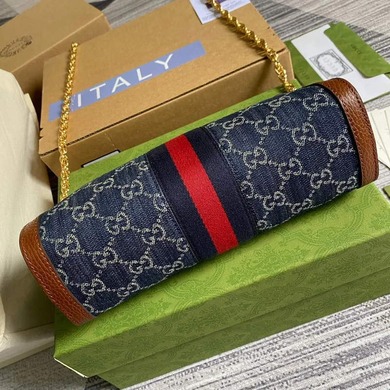 Gucci 503877 Ophidia GG Small Shoulder Bag Navy Blue with Brown