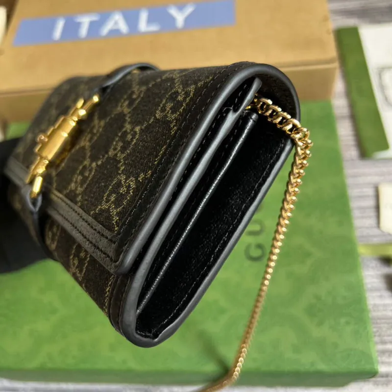 Gucci 652681 Jackie 1961 GG Chain Wallet Black