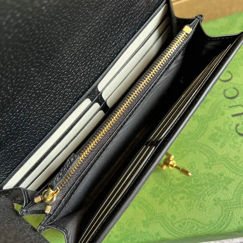 Gucci 652681 Jackie 1961 GG Chain Wallet Black