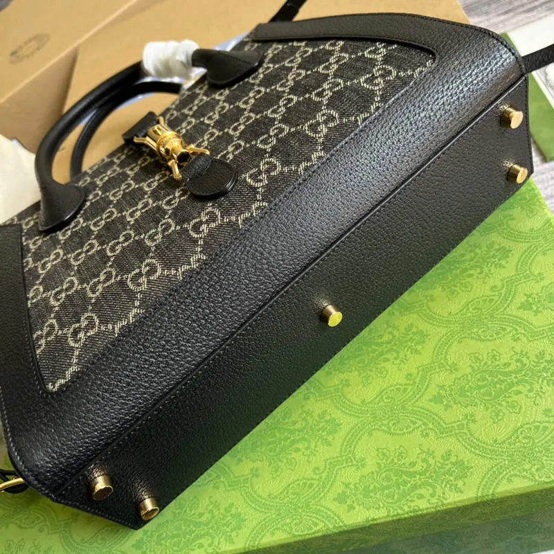 Gucci 685129 GG Jackie1961 Handbag Denim Tote Bag Black