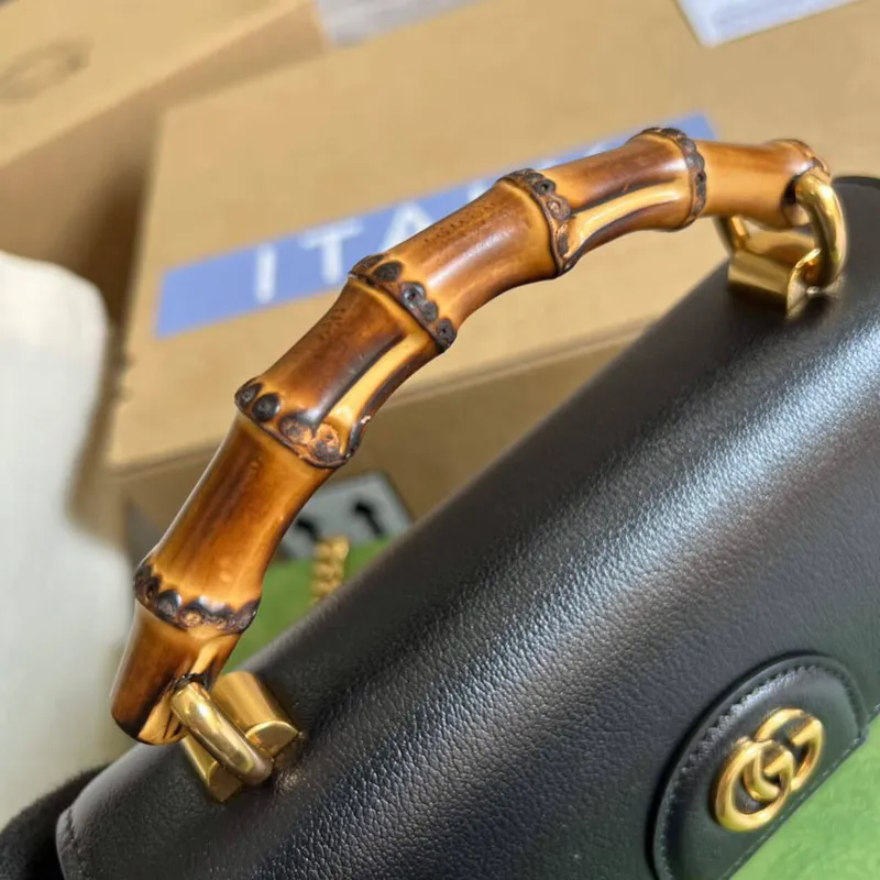 Gucci 675794 GG Small Top Handle Bag With Bamboo Black