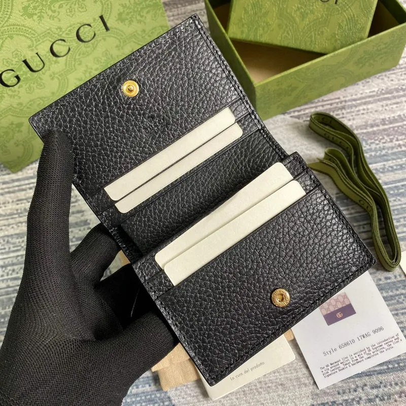 Gucci 658610 GG Marmont Card Case Wallet Black