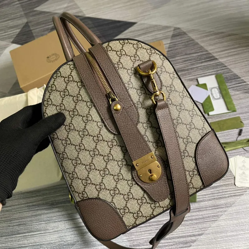 Gucci 645021 GG Duffle Bag With Web Leather Brown