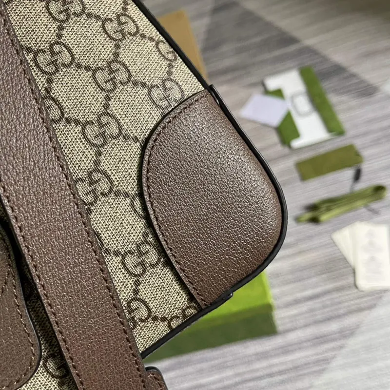 Gucci 645021 GG Duffle Bag With Web Leather Brown