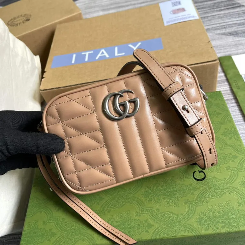 Gucci 634936 GG Marmont Mini Shoulder Bag Apricot