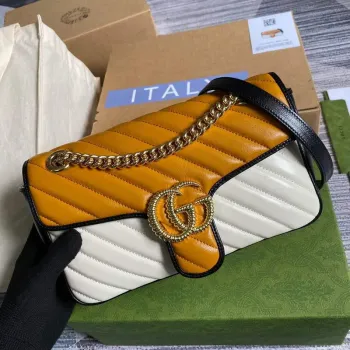 Gucci 443497 GG Marmont Small Shoulder Bag Yellow White