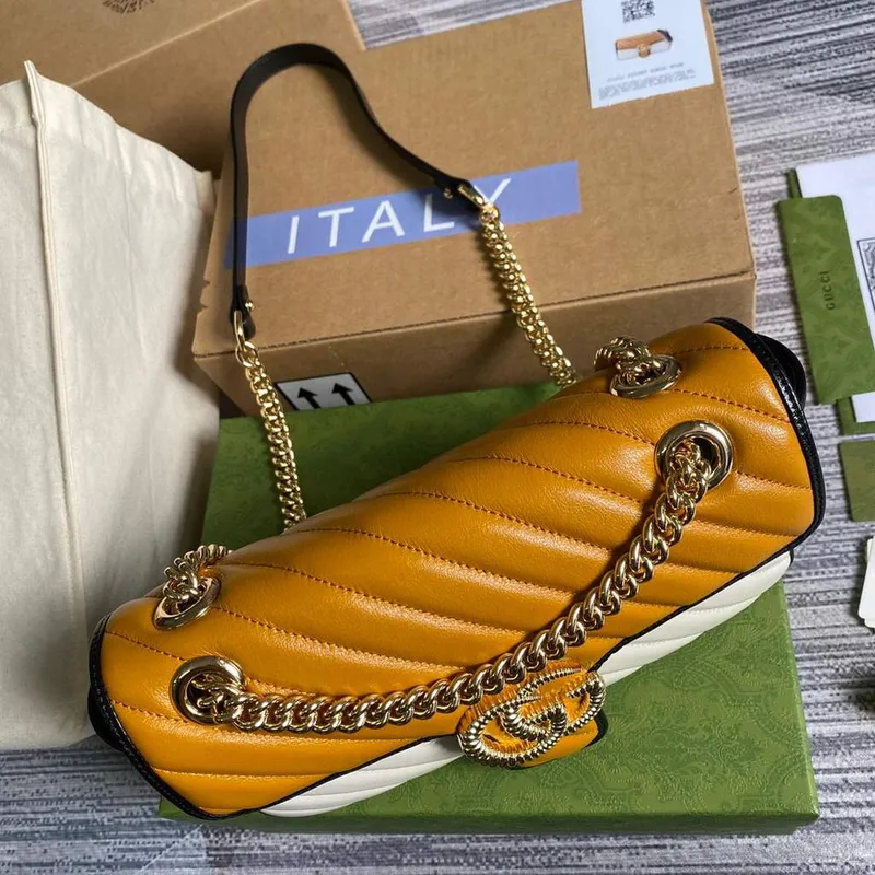 Gucci 443497 GG Marmont Small Shoulder Bag Yellow White