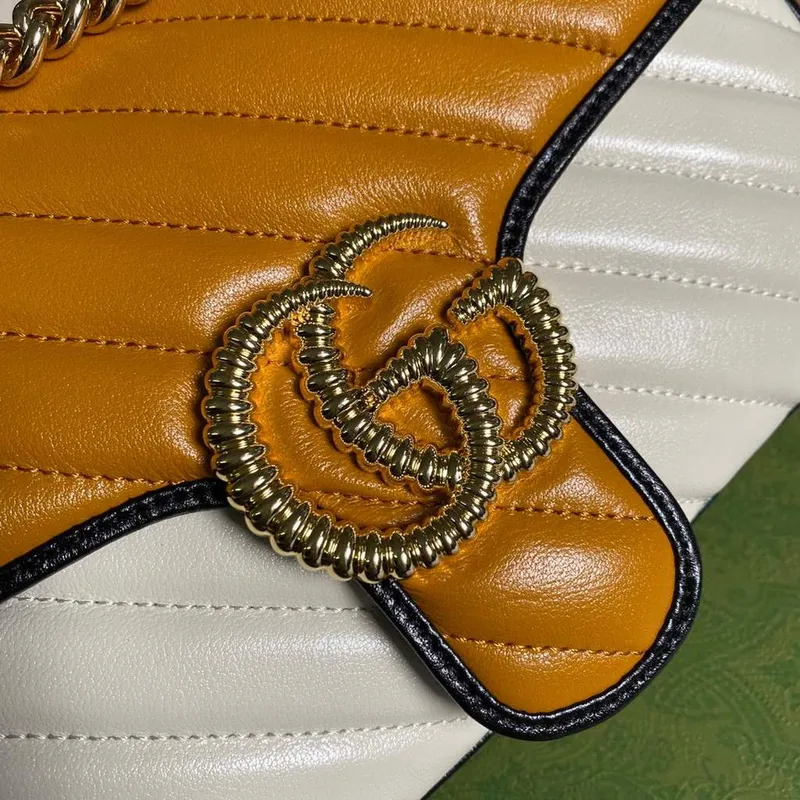 Gucci 443497 GG Marmont Small Shoulder Bag Yellow White