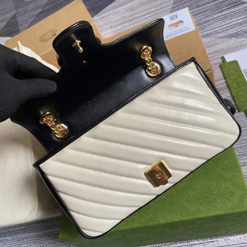 Gucci 443497 GG Marmont Small Shoulder Bag Yellow White