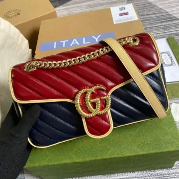 Gucci 443497 GG Marmont Small Shoulder Bag Blue and Red