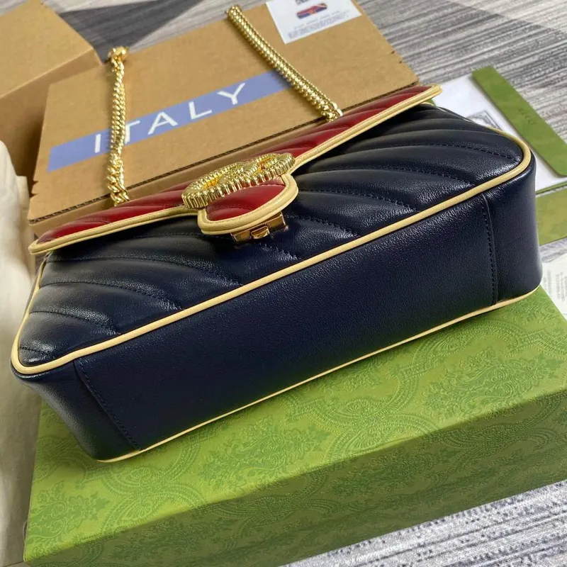Gucci 443497 GG Marmont Small Shoulder Bag Blue and Red