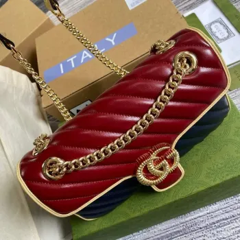 Gucci 443497 GG Marmont Small Shoulder Bag Blue and Red