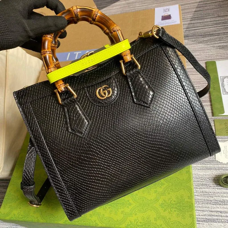 Gucci Diana Small Tote Bag Snake Top Handle Bag 660195 Black